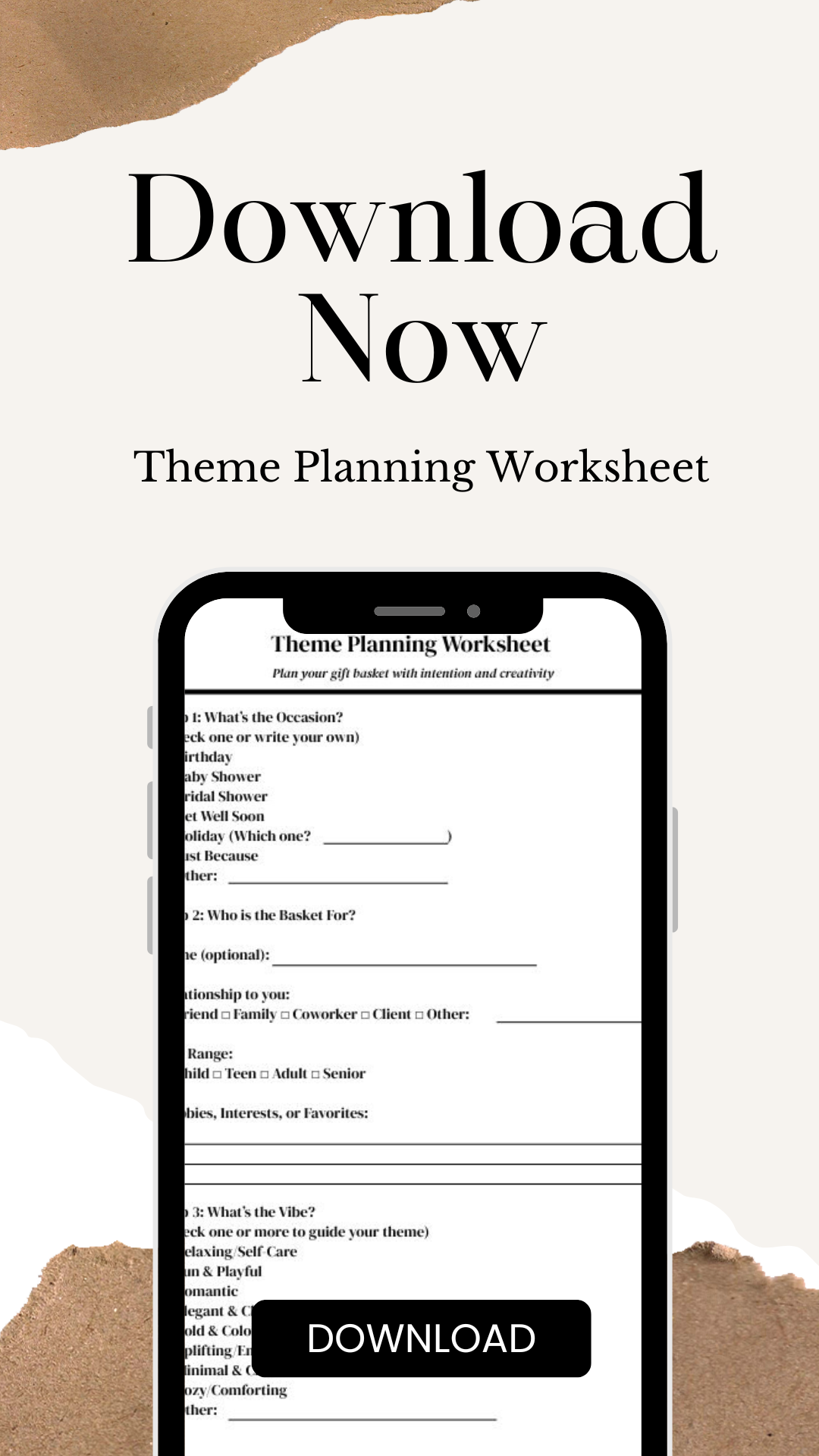Theme Planning Worksheet (PDF Printable)